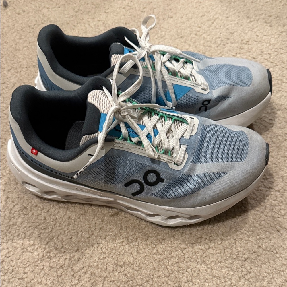 On Running Light Blue and White Athletic Shoes